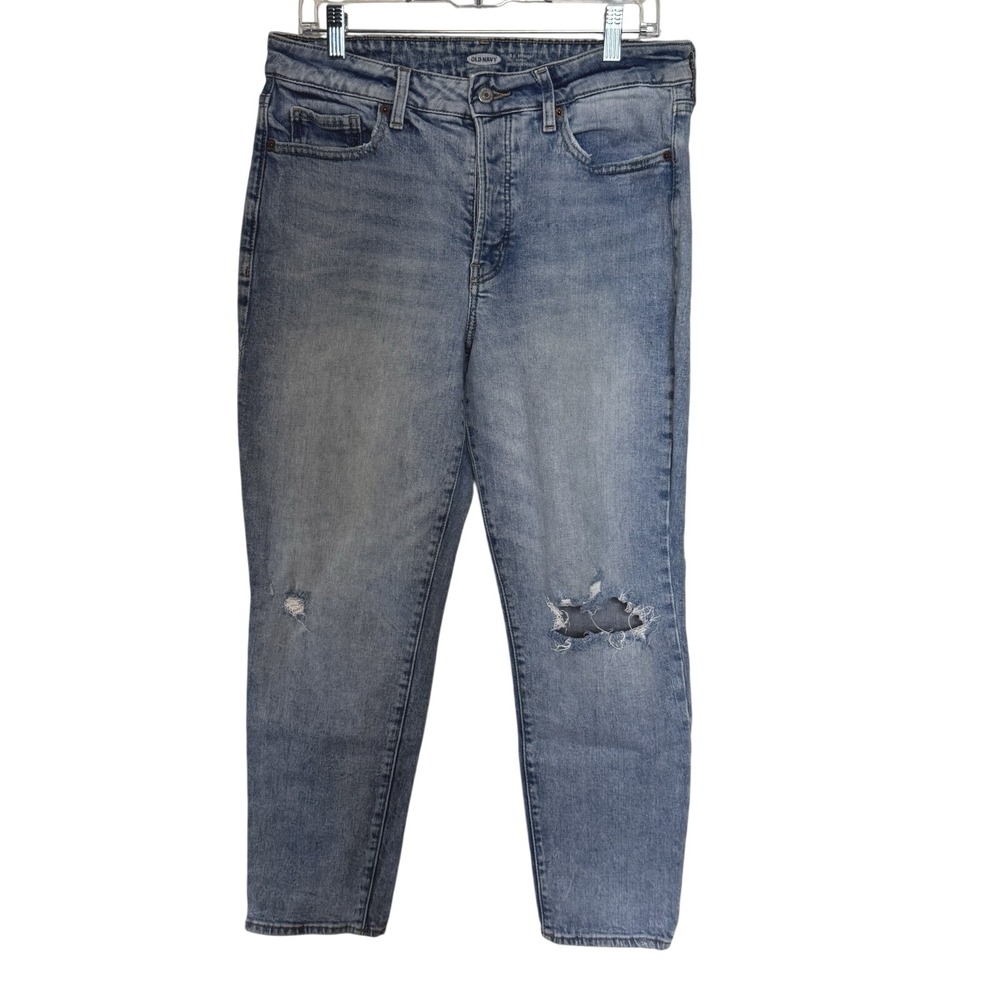 Old Navy OG Straight High Rise Button Fly Distressed Jeans Light Wash Size 10